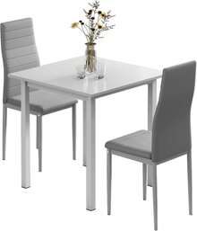 Dining Table And Chairs Set 2/4, Square Kitchen Table Modern Chairs For Dining Room Kitchen - Dining Table With 2 Gray Chairs - View 2