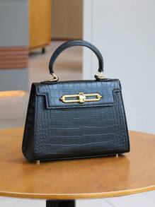 Bolso de moda para mujer Kally Summer Premium 2025, bolso de platino con estampado de cocodrilo, versátil para oficina y commuter, mini bolso cuadrado liviano y estructurado, bolso de hombro cruzado versátil para commuter