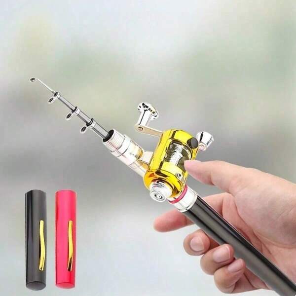 Fishing Rod, Mini Ultrashort Telescopic Steel Pen Fishing Rod, Casting Spinning Rod Combo Set