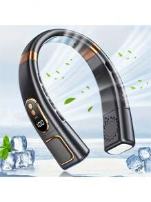 1pc USB Rechargeable Portable Neck Fan, 5 Modes, 1200mAh, Digital Display, LED Lighting And Battery Indicator. Suitable For Home/Travel/Camping/Office/Workout/Work/Night Running, Keep Cool And Comfortable, Essential For Holidays