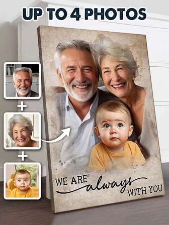 Catygift Tablou de perete personalizat cu combinație de fotografii - Pictură în acuarelă personalizată combinată cu fotografiile tale - Cadou memorabil pentru familie, cadou pentru mamă, tată, Ziua Mamei, cadou de Ziua Tatălui