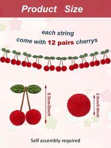 1pc-Cherry Garland Decoration, Cherries Birthday Decoration Pompom, Cherry Plush Ball, DIY Threading Banner, Bedroom Wall Decoration Hanging, Holiday Party Room And Wall Decoration, Mother's Day Graduation