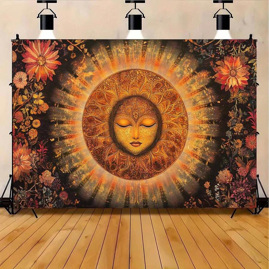 1 Pc Boho Sunshine Printed Tapestry, Modern Polyester Square Wall Hanging, Suitable For Room, Living Room, Bedroom Decor, Home Decoration - Multicolor - View 1