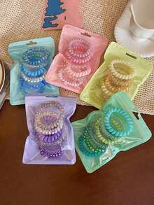 Set Of 6 Gradient-Colored Candy-Themed Hair Ties, The Sweet Girl Style, Phone Coil Design, Gentle On Hair Accessories. - Multicolor - View 1