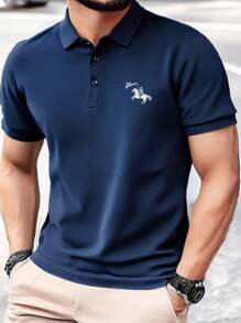 Men's Summer Solid Color Breathable Chest Print Polo Shirt