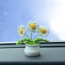 1pc Knitted Sunflower Potted Plant Decor For Car Dashboard - one-size - View 6
