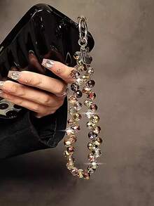 1 件奢华高端水晶手柄链腕带带夹，手机壳钥匙扣包配件，附透明垫 - 淡紫色 - 查看 3