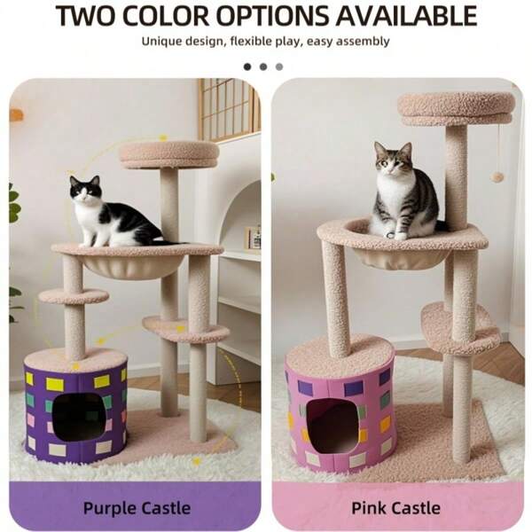 44-Inch Multi-Tier Multi-Function Cat Climbing Tower, Large Cat House, Fun Climbing Space, Cat Fun Castle, Cozy Nest