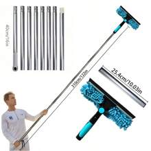 Herramienta limpiadora de ventanas de microfibra súper suave de 125 pulgadas extensible, de uso seco y húmedo, con mango de acero inoxidable y cabezal de plástico, limpiador de vidrio eficaz y sin daños, sin batería