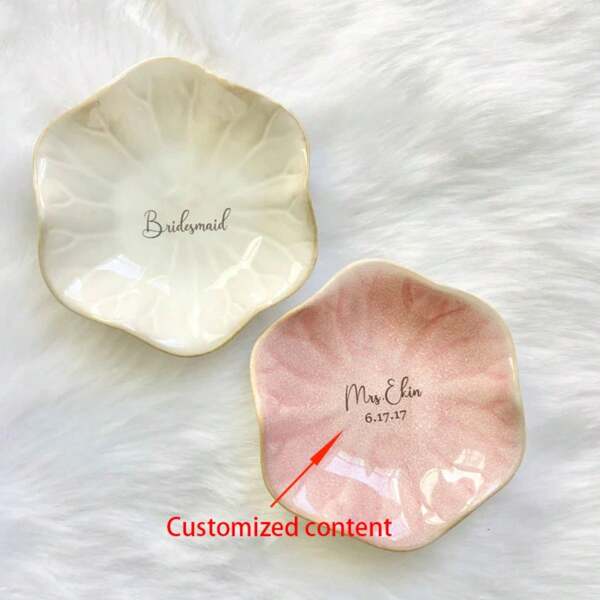 1/5pcs Customizable Ceramic Flower Plaque, Personalized Laser Engraved, Multi-Functional Desktop Decor, Suitable For Bridesmaid Gift, Engagement, Wedding Celebration, Graduation, Birthday, Holiday And Party Favor, Valentine's Day Gift, Jewelry Tray