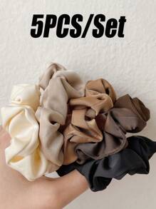 5pcs Women's Elegant High-End Satin Solid Color Simple Hair Scrunchies. Fashionable Vintage Versatile Hair Ties Set Of 5. Suitable For Daily Wear.Hair Ties Scrunchy Hair Ties, Casual