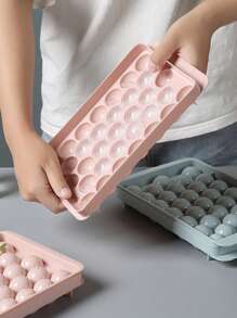 Molde de cubitos de hielo redondos con tapa, molde para hacer bolas de hielo para congelador con recipiente mini circular, kit para hacer cubitos de hielo, 33 piezas para enfriar cócteles, whisky, té, café