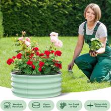 CuisinSmart 3*3*1FT Galvanized Raised Garden Beds Outdoor Set Of 2,Oval Raised Metal Planter Box With Open Base For Planting Vegetables Flowers Herb,Easy-Assembly,Green - Tròn 3*3*1FT-Xanh lá-2 chiếc - Xem 6