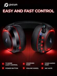 Picun G2 2.4GHz 无线游戏耳机，2.4GHz 无线游戏耳机，超低延迟模式，5.3 降噪麦克风耳机，高分辨率音频，无线 V5.4 实现快速稳定的连接，100 小时超长续航 - 均碼 - 查看 8