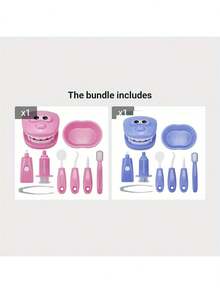 9 件迷你儿童牙医玩具套装 - 逼真的口腔护理工具，适合富有想象力的游戏和学习牙医检查牙齿模型，适合亲子互动和角色扮演学习玩具，适合男孩和女孩（塑料材质）