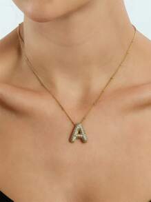 1pc Fashionable Gold A-Z 26 Bubble Letter Pendant Necklace, Suitable For Men & Women Daily Wear