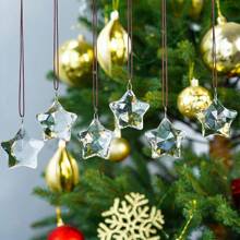 1/6pcs Transparent Pentagram Crystal Glass Suncatcher Christmas Ornaments Clear Faceted Glass Christmas Star And 2025 Annual Christmas Star Crystal Hanging Ornaments For Christmas Tree Winter New Year Party Supplies Christmas Decor
