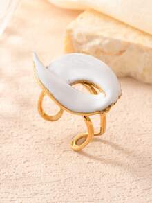 1 Pc Fashion Creative Stainless Steel Colorful Ring With Leaf Geometric Elements Suitable For Daily Use Holiday Dating Gift Jewelry - Multicolor - View 4