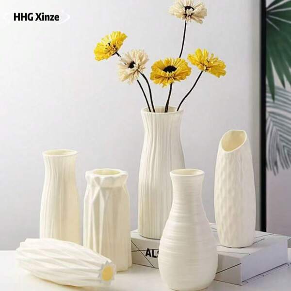 Florero de plástico de unicolor estilo nórdico, duradero y antideslizante para decoración de flores artificiales, soporte creativo y minimalista para arreglos florales para la sala de estar