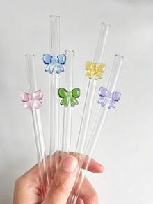 1件/套彩色蝴蝶結玻璃吸管，適用於水杯，可重複使用彎曲吸管附清潔刷，適合冷飲、奶茶、咖啡、果汁、奶昔，理想用於廚房、餐廳、雞尾酒派對、開學季，送給男友/女友、父母、朋友的禮物，也非常適合節日用品、萬聖節、感恩節、聖誕節 - 款式3 - 查看 3