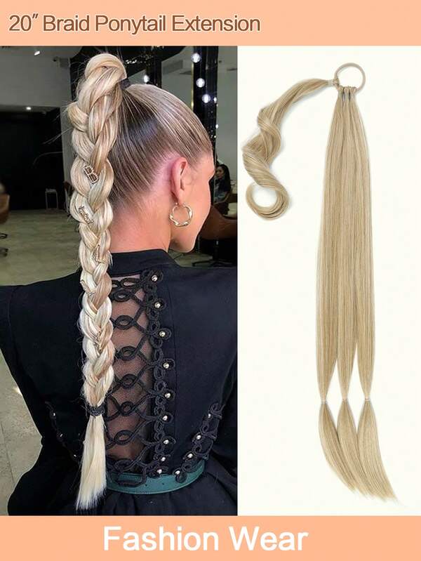 Braid Ponytail Extension With Elastic Tie Straight Sleek Wrap Around Braid Hair Extensions Ponytail Natural Soft Synthetic Hairpiece Mix Blonde 20 Inch(After Braided 18 Inch)