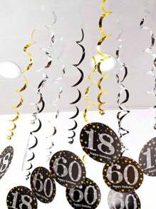 6pcs/1set Black Rose Gold PVC Spiral Hanging Ornaments For 18th/21th/30th/40th/50th/60th/70th Birthday Decorations Party Background Decoration Supplies