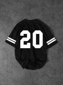 Shwiy Men's Casual Numeric 20 Printed Short Sleeve Tee, Minimalist New York Typography, Black Color, Suitable For Everyday Wear