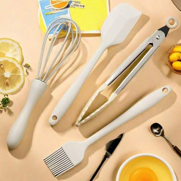 4pcs Silicone Oil Brush Set, High Heat Resistant Baking Tools For Grilling, Baking, Pancake, Including Brush, Scraper, Tong