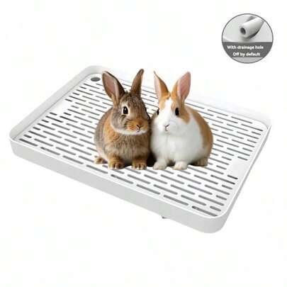 1pc Double-Layer Tilting-Proof Perforated Hamster/Rabbit Litter Box With Drainage Hole, Detachable For Cleaning, Suitable For Small Pets, All Season Use (Not For Adult Large Rabbits)