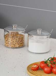 1 Barattolo portaspezie in acrilico con coperchi e cucchiaini, contenitori di stoccaggio trasparenti per cucina per sale, pepe e condimenti, decorazione cucina moderna, organizzazione spezie facile da vedere, soluzioni di stoccaggio per la cucina | accessori per cucina moderna, forniture per il ritorno a scuola