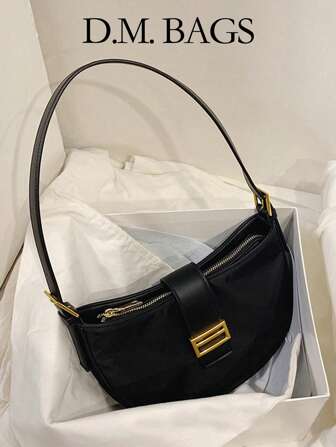 Neuer, modischer Beutel mit großer Kapazität, Tagesabschluss, multifunktional, einstellbare Achseltasche, hochwertiger, einfarbiger Reißverschlusstaschen-Diebstahlschutz-Innenbeutel, schwarze Nylon-Baguette-Tasche für Büro, Studenten, Alltagsgebrauch