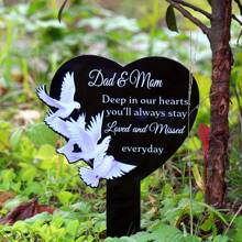 Heartfelt Acrylic Memorial Tombstone For Parents Weatherproof Outdoor Cemetery Marker With Angelic Doves Design, Ideal For Mourning Garden & Easter Decor