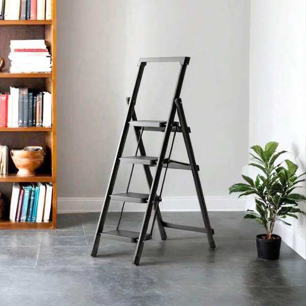 4-Step Folding Stepladder, Folding Ladder, Easy To Carry, Load Capacity 150kg, Compact, Multi-Function, Stepladder With Handrails, Non-Slip Caps, Step Stool, For Moving, Car Washing, Indoor, Outdoor, Finished Product