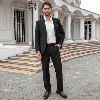 CLOUDSTYLE Men Single Button Blazer & Suit Pants