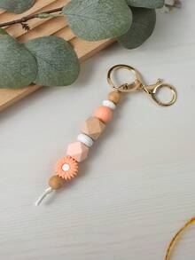 1pc Daisy Boho Style Silicone Wooden Bead Keychain Pendant Backpack Hanging Accessory, Keyring Anti-Lost, Teacher's/Mother's Day Gift School Car Accessories Cute Goth Y2k - Multicolor - View 30