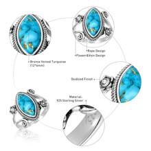 925 Silver Oxidized Black Bezel Inlaid 15x7mm Marquise Magnesite Turquoise Flower Arm Ring