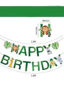 1件装【森林动物生日横幅】卡通纸质生日快乐装饰：丛林主题悬挂横幅，饰有猴子/斑马/长颈鹿/老虎/大象图案，经久耐用，易于悬挂，适用于儿童生日派对、丛林主题庆祝活动、家庭派对装饰、托儿所活动布置——非常适合幼儿、儿童、丛林爱好者以及派对策划者，可用于节日墙面/背景装饰和营造欢乐的生日氛围。 - 彩色 - 查看 9