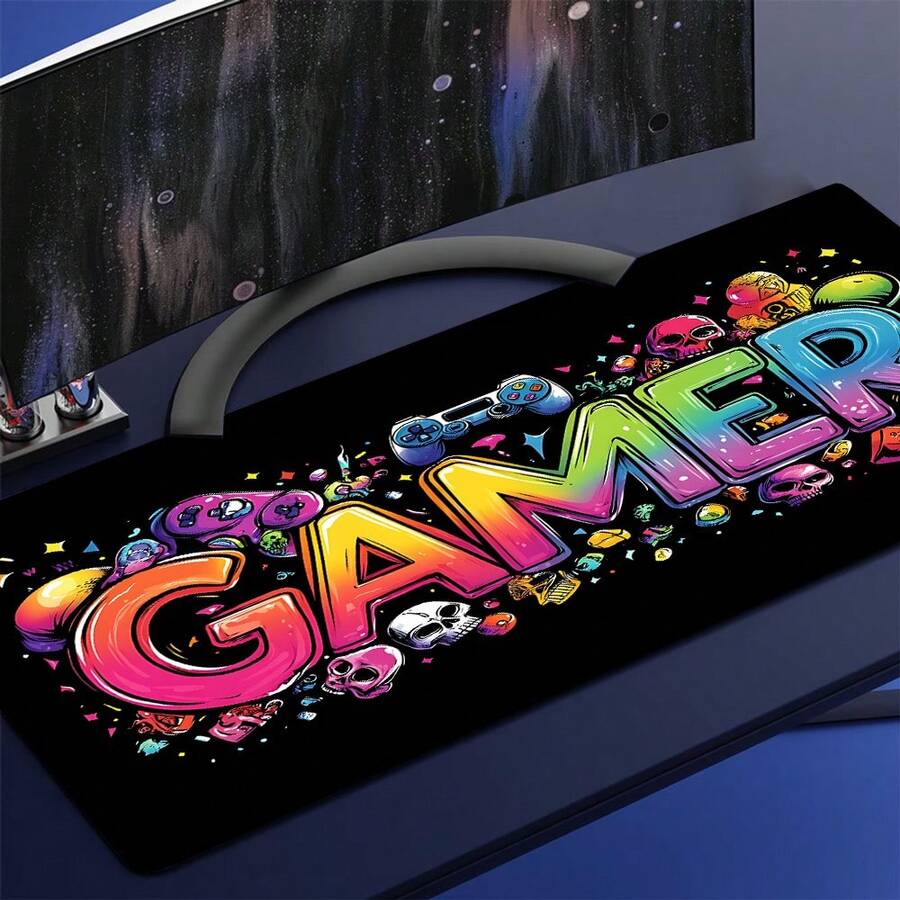 1pc Cool Gamepad Design High Definition Printed Desk Mat, Gamepad Pattern Mouse Pad, Keyboard Gaming Mouse Pad, Office Computer PC Gaming Desk Mat. A Gift For Family And Friends. - Color - View 1