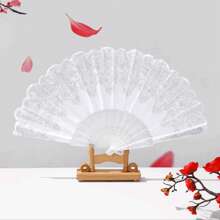 Ventaglio bianco da donna con fiori d'argento, ventaglio pieghevole di moda per la danza