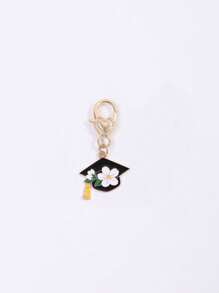 1pc Cherry Blossoms And Sunflowers Graduation Season Keychain Enamel Doctoral Hat Metal Key Ring For Women Girl Bag Backpack Hanging Key Chains DIY Gifts