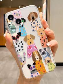 1 pieza Funda protectora de teléfono con pintura de cachorro de dibujos animados transparente y gruesa, resistente a caídas