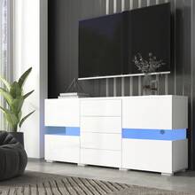 Matt & High Gloss White Sideboard Cabinet Storage Cupboard Unit 16 Colours Lighted For Dining Room Living Room - White - View 3