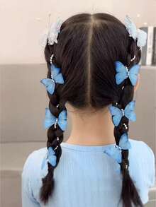 2 件女孩手工蝴蝶珍珠串珠链发夹，公主仙女头带发饰 - 彩色 - 查看 10