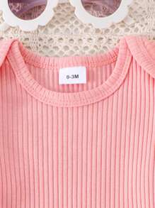 2pcs/Set Baby Girls Cute Short Sleeve Romper + Overalls Set, Lightweight Summer