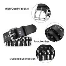 1pc Punk Rock Rivet Belt - Black Leather With Pyramid Studs & Leopard Print Bullet Head Buckle, Street Style Accessory For Daily & Holiday Outfits Summer, School Casual, Business, Boyfriend Husband Father Dad Men Gift, Daily Wear, Fashion, Teen, Outdoor, Vacation, Athletic, Travel, Street, Boho, Vintage Fall, Autumn, Halloween Autumn-Winter Accessories,Suitable For Teens, Youth,Men,Casual, Outdoor, Athletic, Vacation, Graduation Gifts, Birthday, Daily Wear