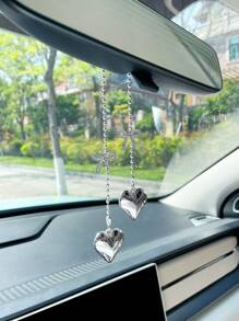 Creative Silver Heart Car Pendant, Bowknot Hanging Car Rear View Mirror Decor