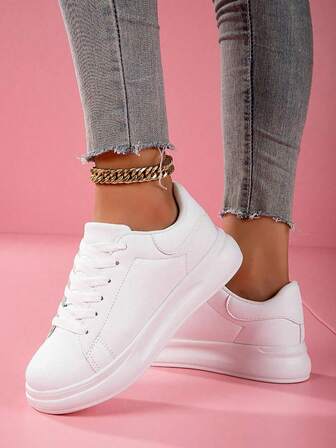 New Thick Sole Pure White Breathable Versatile Casual Fashion Sneakers For Women. Soft, Non-Slip, Odor Resistant, And Durable For Travel