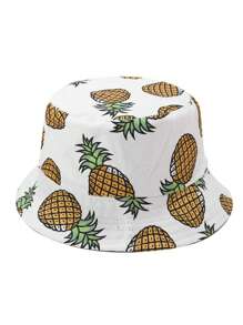 قبعة دلو صيفية للرجال وجهين بطباعة الأناناس، قبعة شمس للخارج عادية