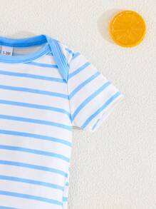 3pcs/Set Cute Duckling Print Baby Outdoor Casual Romper, Short Sleeve Snap-Up Triangle Bodysuits, Comfortable Easy-To-Wear Summer New Arrival