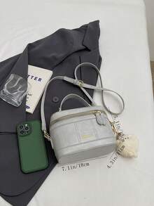 Fashionable Gray Retro PU Mini Handbag (With Plush Pendant Gift) - Grey - View 2